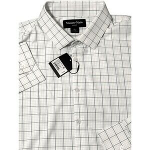 Mizzen Main Leeward Mens XXL White‎ Modern Tattersall Dress Shirt Trim Fit